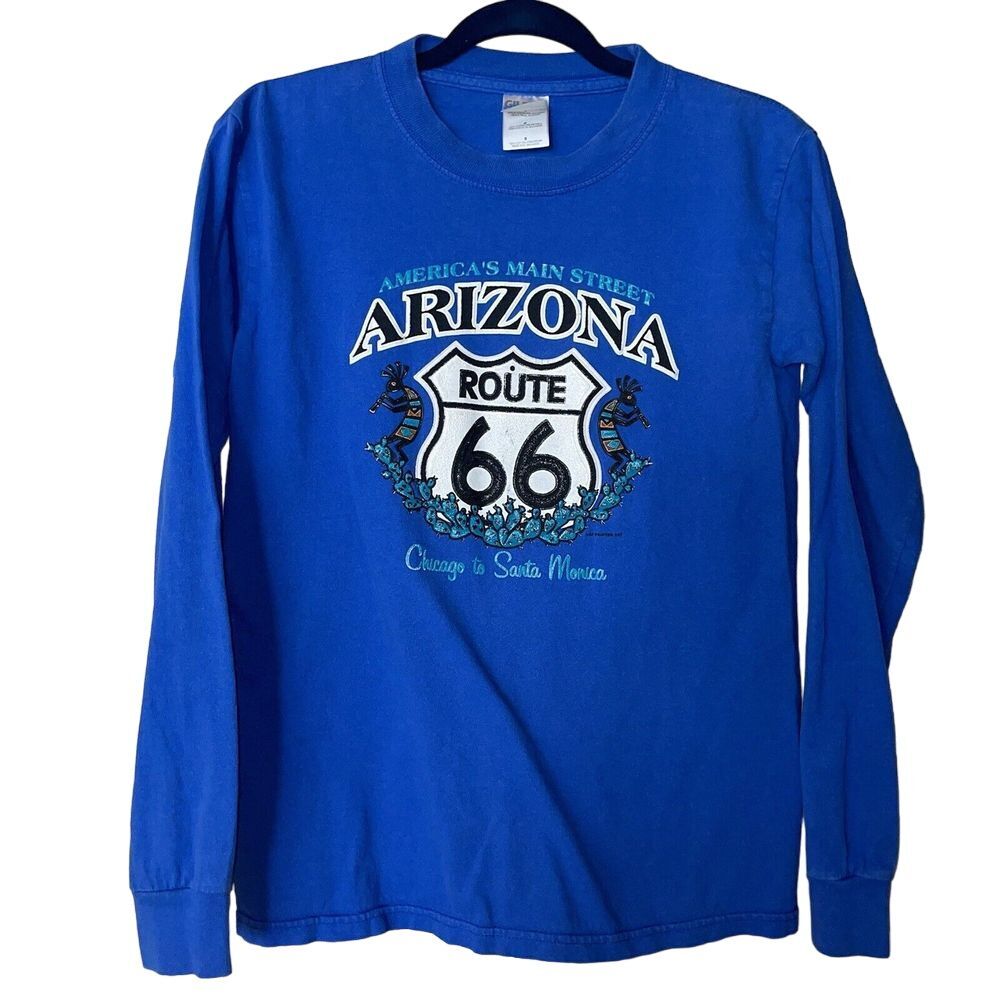 Vintage Route 66 ARIZONA T-Shirt Size Small Blue Long Sleeve